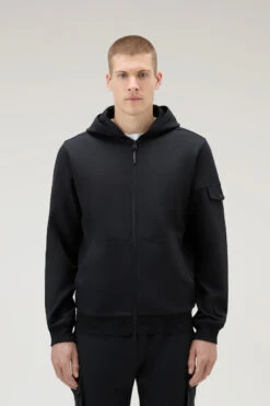 Woolrich Felpa Interlock In Misto Cotone Elasticizzato - Uomo - Nero