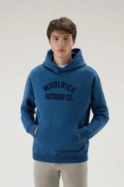 Woolrich Felpa Con Cappuccio In Puro Cotone - Uomo - Blu