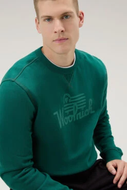 Woolrich Felpa Girocollo In Puro Cotone - Uomo - Verde -Offerta Economica Vestiario CFWOSW0211MRUT3290 6221 3