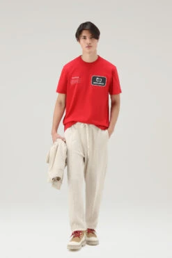 Woolrich T-shirt U.S. Trails In Puro Cotone - Uomo - Rosso -Offerta Economica Vestiario CFWOTE0088MRUT3385 5059 1