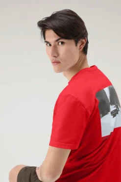 Woolrich T-shirt In Puro Cotone Con Stampa Yellowstone - Uomo - Rosso -Offerta Economica Vestiario CFWOTE0089MRUT2926 5059 3