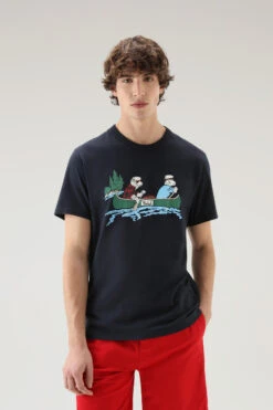 Woolrich T-shirt In Puro Cotone Con Illustrazione - Uomo - Blu