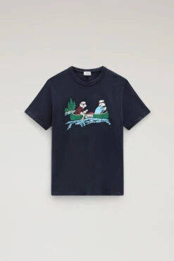 Woolrich T-shirt In Puro Cotone Con Illustrazione - Uomo - Blu -Offerta Economica Vestiario CFWOTE0095MRUT3370 3989 4