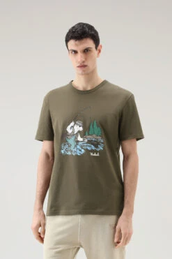 Woolrich T-shirt In Puro Cotone Con Illustrazione - Uomo - Verde