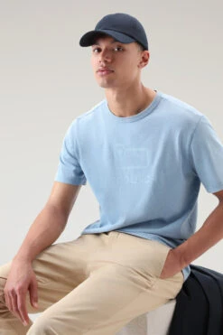 Woolrich T-shirt In Puro Cotone Tinto In Capo Con Logo Sheep - Uomo - Blu -Offerta Economica Vestiario CFWOTE0096MRUT3369 31066 3