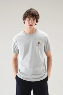 Woolrich T-shirt In Puro Cotone Con Stampa Sul Retro - Uomo - Grigio