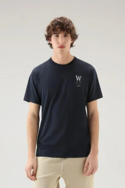 Woolrich T-shirt In Puro Cotone Con Stampa Sul Retro - Uomo - Blu