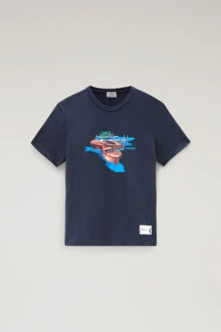 Woolrich T-shirt Zavikon In Puro Cotone - Uomo - Blu -Offerta Economica Vestiario CFWOTE0099MRUT2926 3989 4