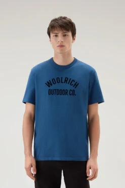 Woolrich T-shirt In Puro Cotone Con Scritta - Uomo - Blu
