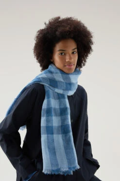 Woolrich Sciarpa Leggera A Quadri In Misto Lino - Donna - Blu -Offerta Economica Vestiario CFWWAC0152FRUT3390 31076 3
