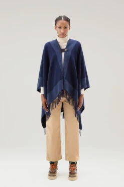 Woolrich Mantella In Misto Lana Con Dettagli A Contrasto - Donna - Blu