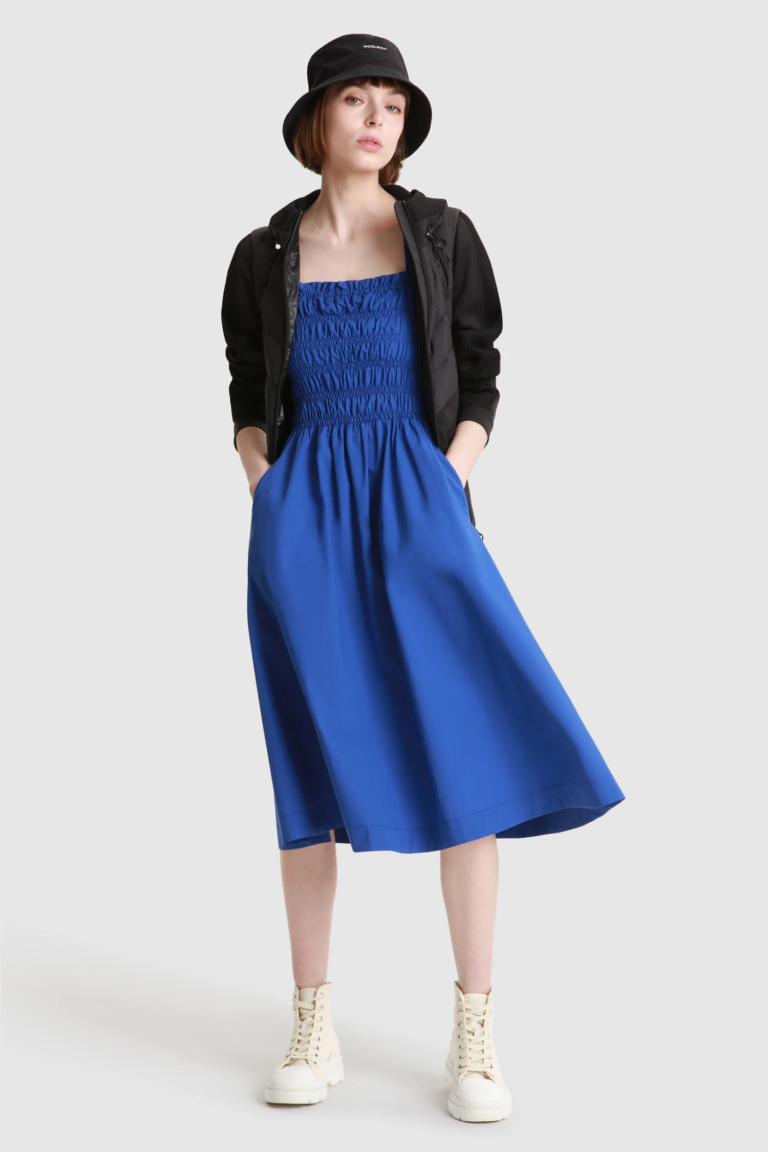 Woolrich Vestito In Popeline Di Cotone Con Tasche Laterali - Donna - Blu 4 Woolrich Vestito In Popeline Di Cotone Con Tasche Laterali - Donna - Blu - immagine 2