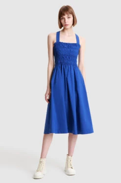 Woolrich Vestito In Popeline Di Cotone Con Tasche Laterali - Donna - Blu