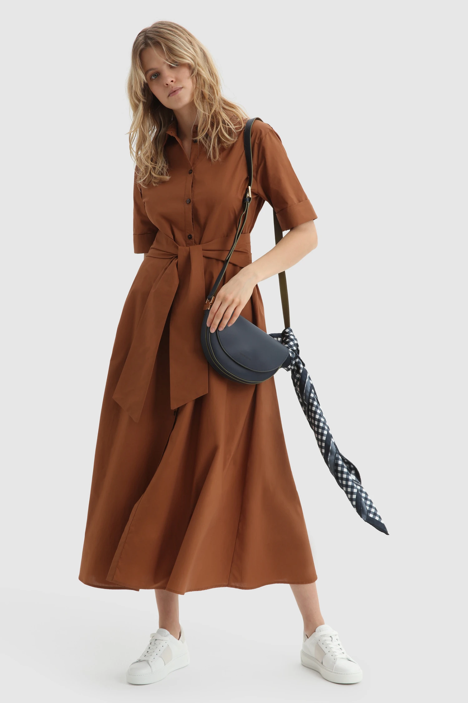 Woolrich Vestito Lungo In Popeline Di Cotone - Donna - Marrone 4 Woolrich Vestito Lungo In Popeline Di Cotone - Donna - Marrone - immagine 2