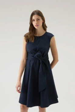 Woolrich Vestito Midi In Popeline Di Puro Cotone - Donna - Blu