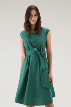 Woolrich Vestito Midi In Popeline Di Puro Cotone - Donna - Verde