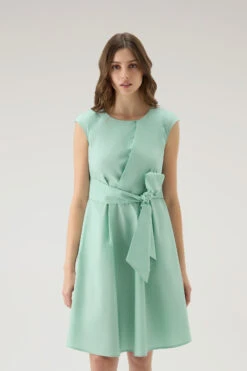 Woolrich Vestito Midi In Popeline Di Puro Cotone - Donna - Verde