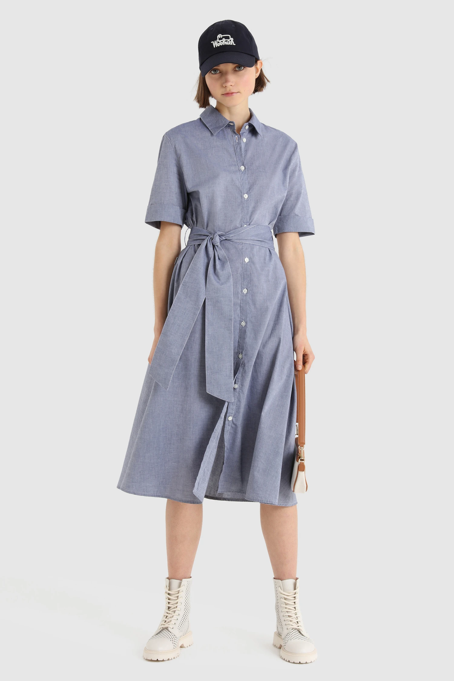 Woolrich Vestito Lungo Leggero In Cotone Chambray - Donna - Blu 4 Woolrich Vestito Lungo Leggero In Cotone Chambray - Donna - Blu - immagine 2