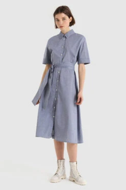 Woolrich Vestito Lungo Leggero In Cotone Chambray - Donna - Blu