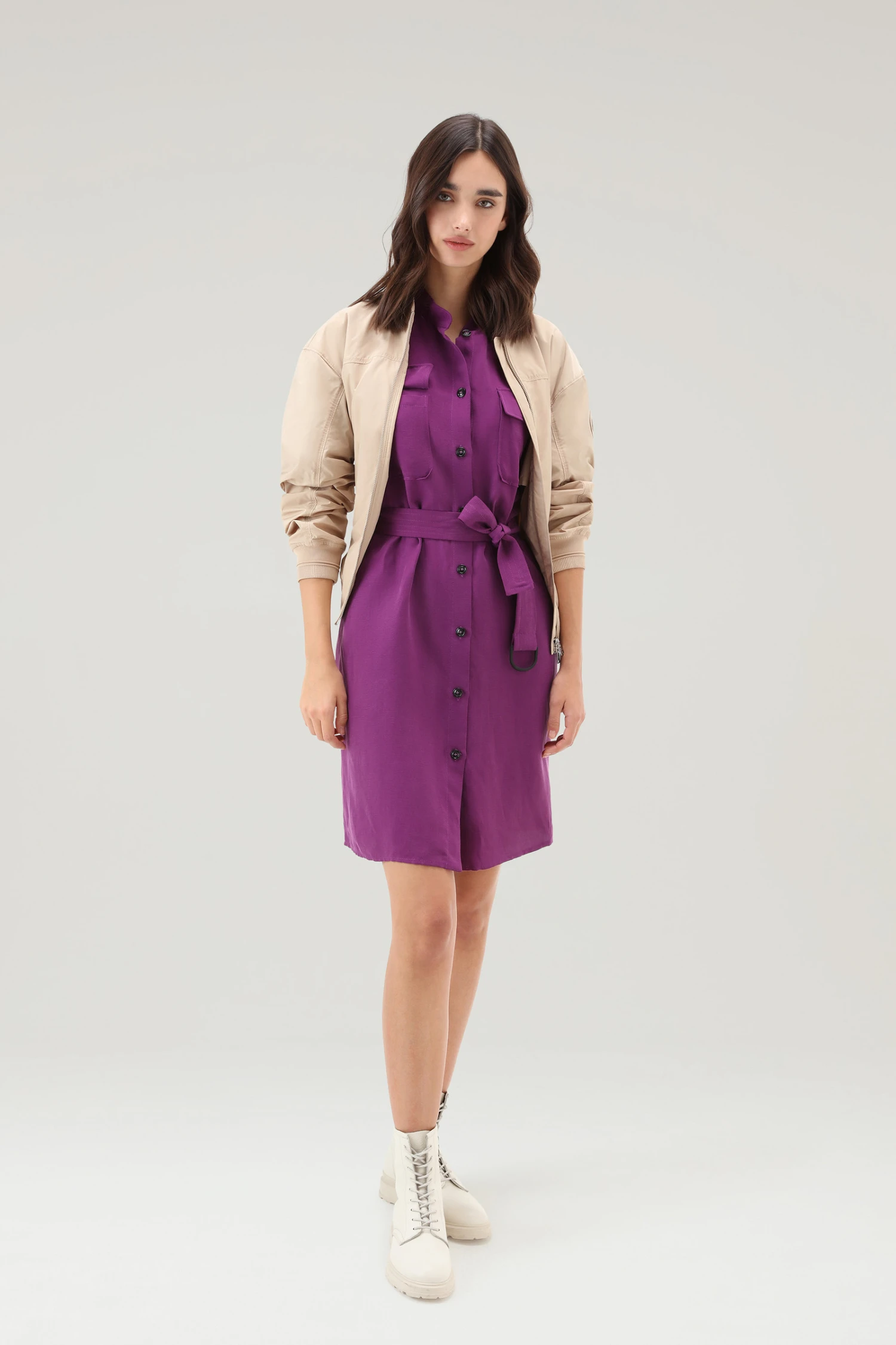 Woolrich Vestito Utility In Misto Lino - Donna - Lilla 4 Woolrich Vestito Utility In Misto Lino - Donna - Lilla - immagine 2