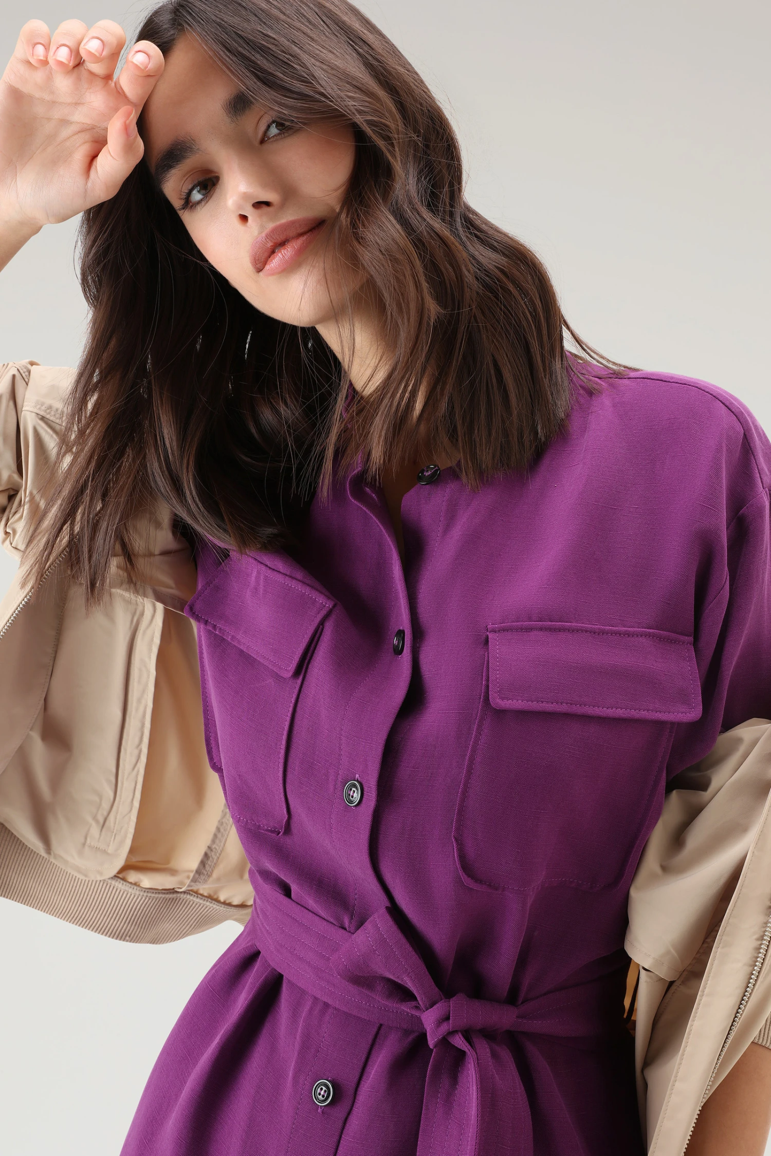 Woolrich Vestito Utility In Misto Lino - Donna - Lilla 6 Woolrich Vestito Utility In Misto Lino - Donna - Lilla - immagine 4