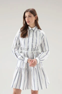 Woolrich Vestito Chemisier A Balze In Puro Cotone - Donna - Bianco