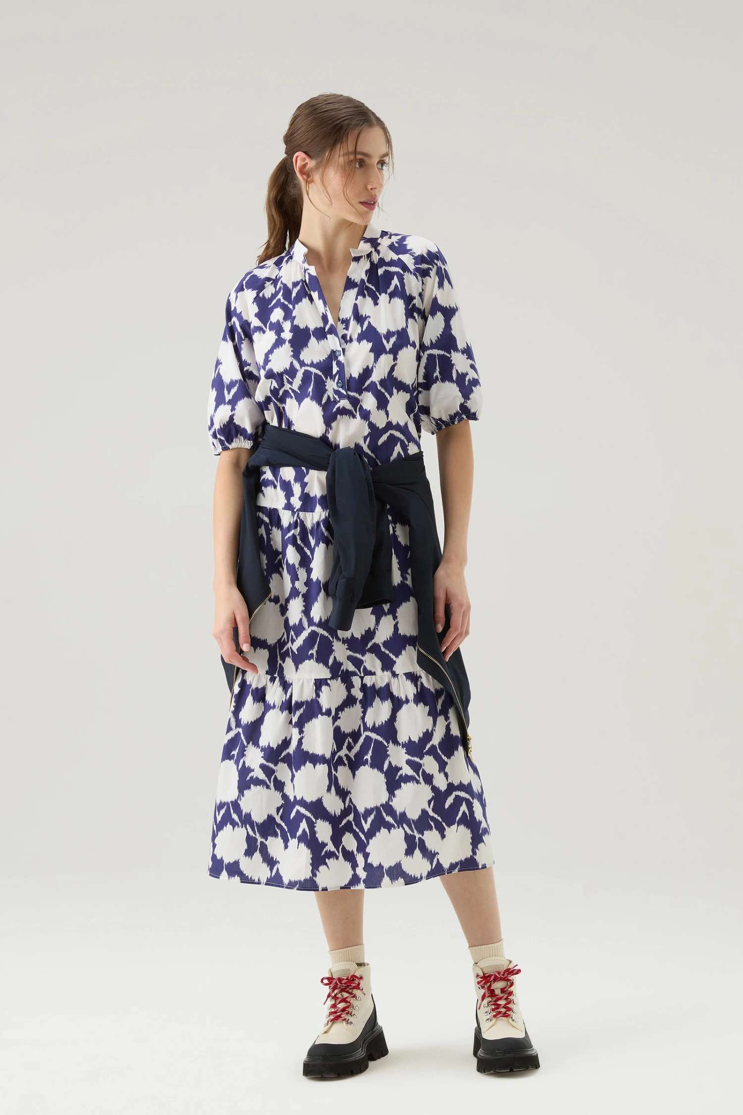 Woolrich Vestito A Balze In Popeline Di Puro Cotone - Donna - Blu 4 Woolrich Vestito A Balze In Popeline Di Puro Cotone - Donna - Blu - immagine 2