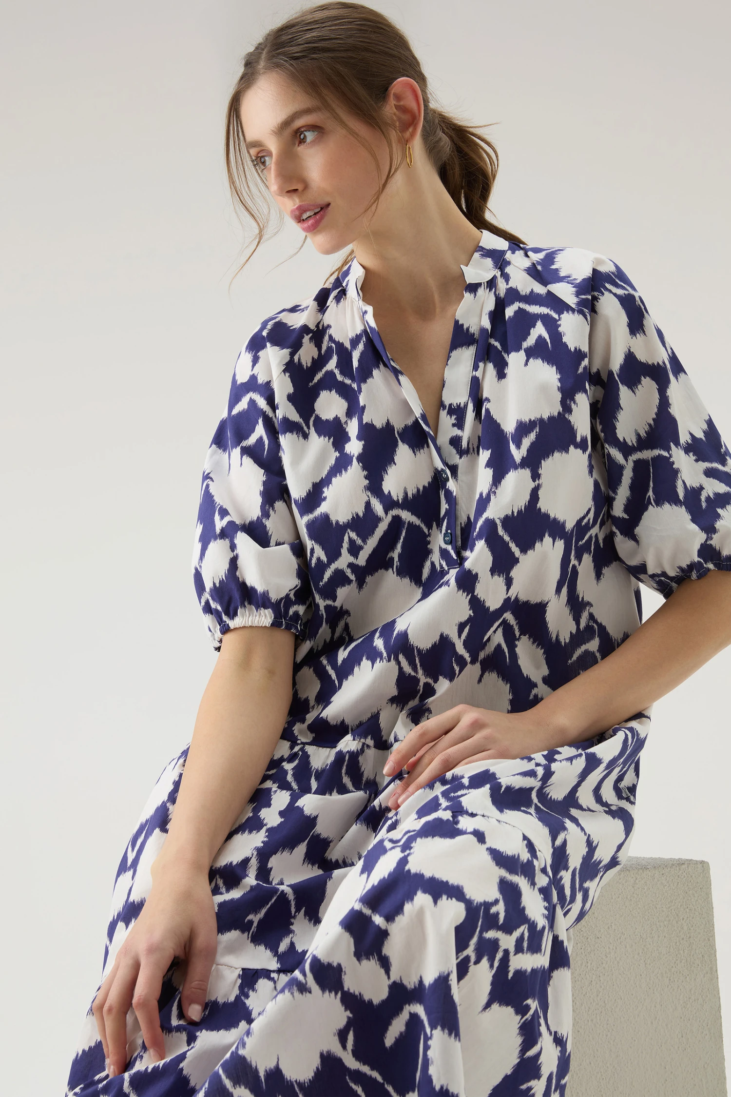 Woolrich Vestito A Balze In Popeline Di Puro Cotone - Donna - Blu 6 Woolrich Vestito A Balze In Popeline Di Puro Cotone - Donna - Blu - immagine 4