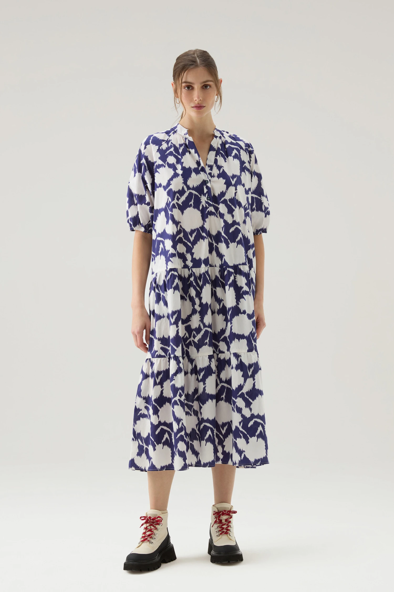 Woolrich Vestito A Balze In Popeline Di Puro Cotone - Donna - Blu 3 Woolrich Vestito A Balze In Popeline Di Puro Cotone - Donna - Blu