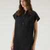 Woolrich Vestito Corto In Popeline Di Puro Cotone Con Pinces - Donna - Nero
