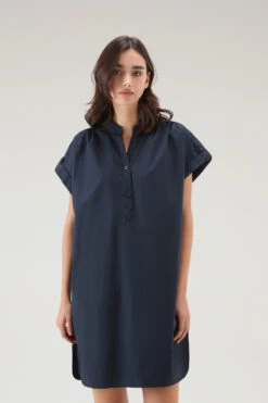 Woolrich Vestito Corto In Popeline Di Puro Cotone Con Pinces - Donna - Blu