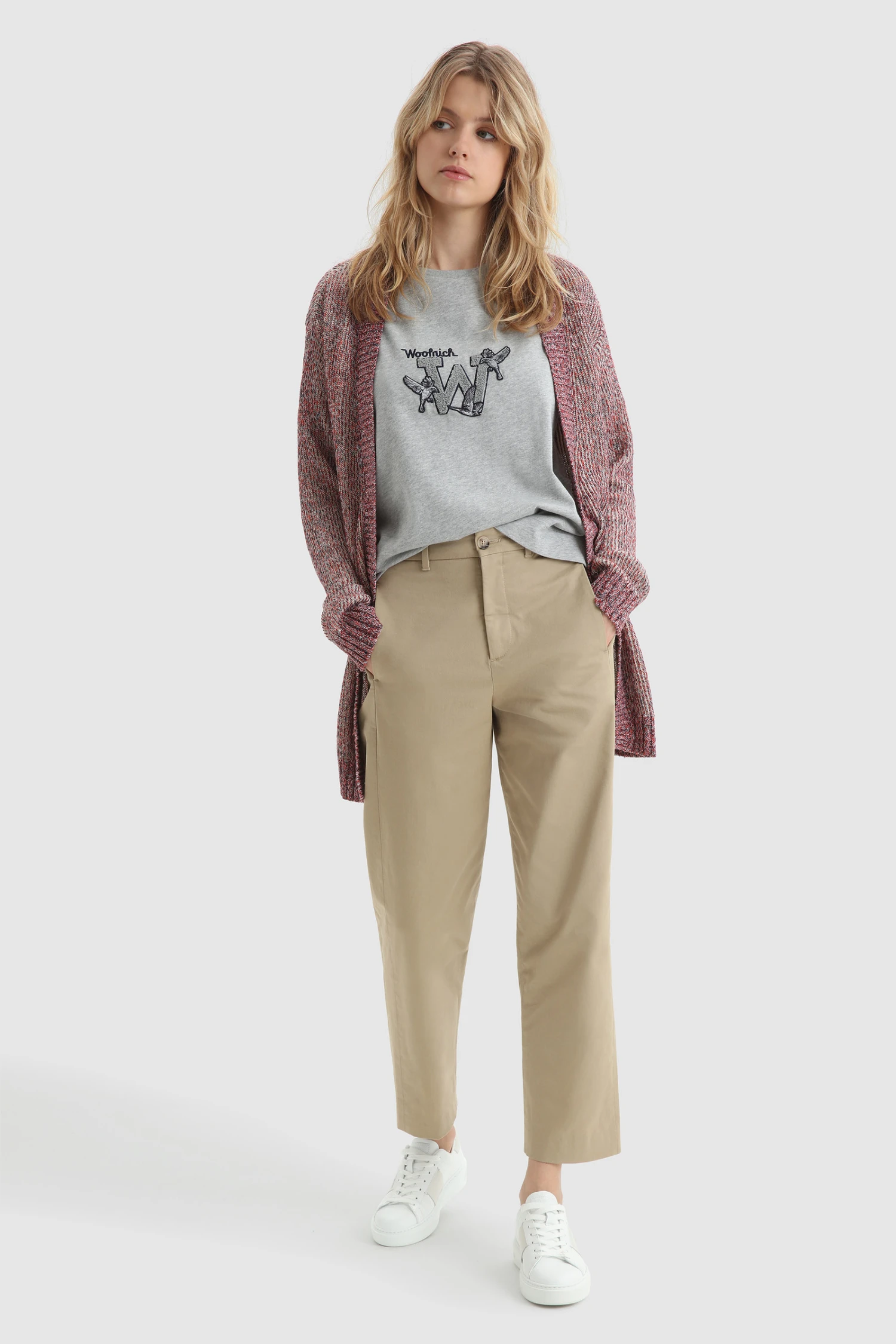 Woolrich Cardigan Misto Lino E Cotone Con Dettagli In Contrasto - Donna - Rosso 4 Woolrich Cardigan Misto Lino E Cotone Con Dettagli In Contrasto - Donna - Rosso - immagine 2