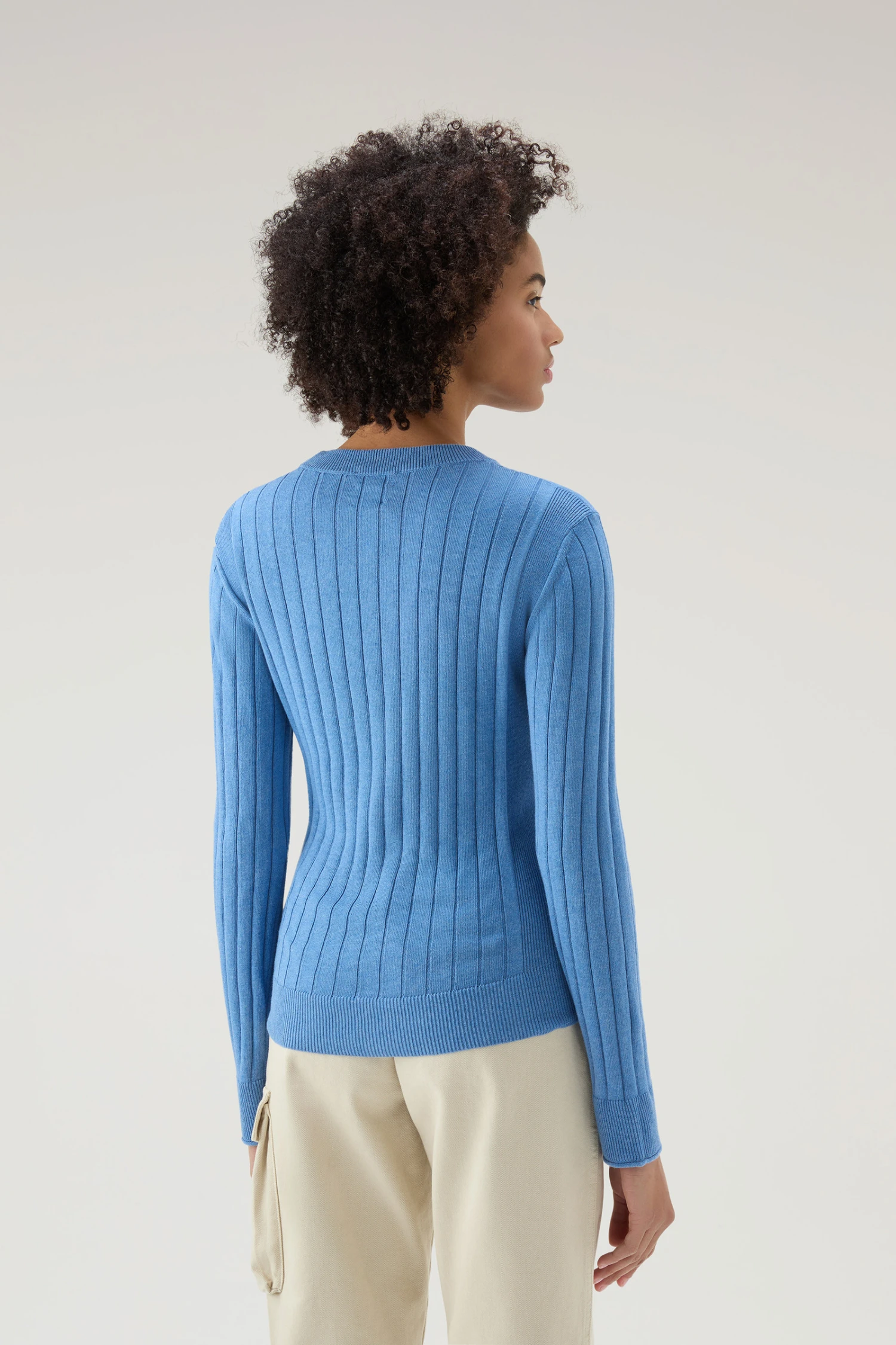 Woolrich Maglia Girocollo A Coste In Puro Cotone - Donna - Blu 5 Woolrich Maglia Girocollo A Coste In Puro Cotone - Donna - Blu - immagine 3