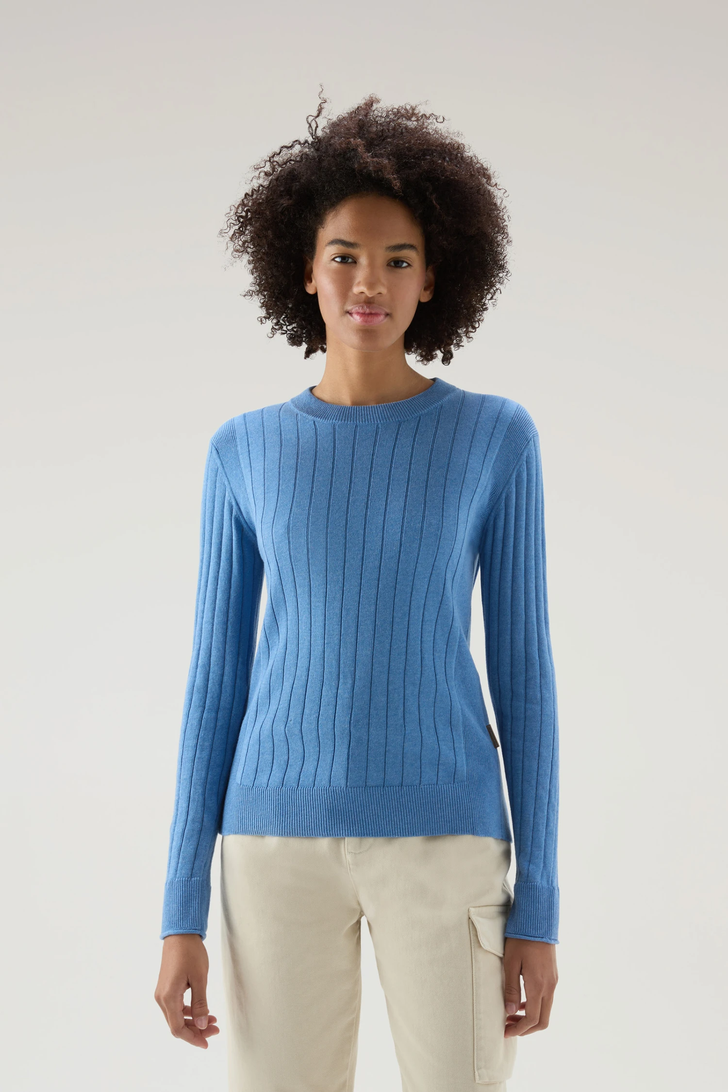 Woolrich Maglia Girocollo A Coste In Puro Cotone - Donna - Blu 3 Woolrich Maglia Girocollo A Coste In Puro Cotone - Donna - Blu