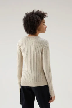 Woolrich Maglia Girocollo A Coste In Puro Cotone - Donna - Beige -Offerta Economica Vestiario CFWWKN0208FRUF0615 824 2