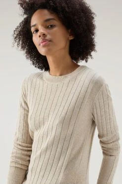 Woolrich Maglia Girocollo A Coste In Puro Cotone - Donna - Beige -Offerta Economica Vestiario CFWWKN0208FRUF0615 824 3