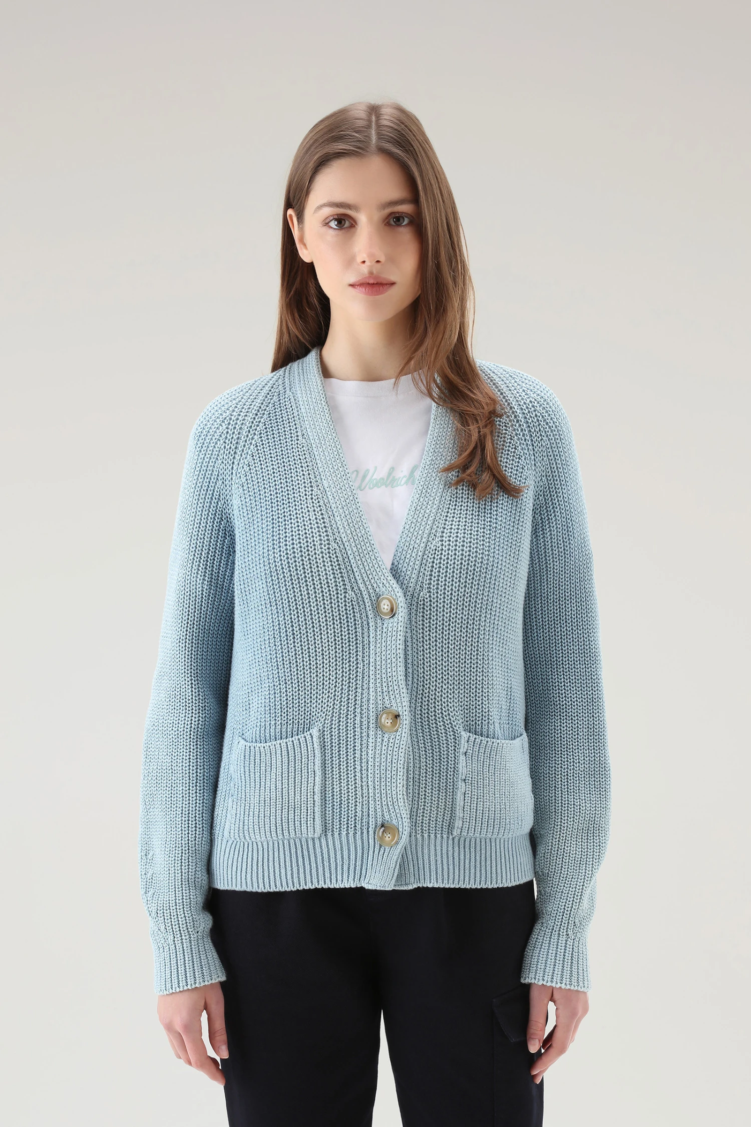 Woolrich Cardigan In Puro Cotone Tinto In Capo Naturalmente - Donna - Blu 3 Woolrich Cardigan In Puro Cotone Tinto In Capo Naturalmente - Donna - Blu