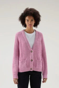 Woolrich Cardigan In Puro Cotone Tinto In Capo Naturalmente - Donna - Rosa
