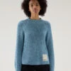 Woolrich Maglia Girocollo In Puro Cotone Tinto In Capo Naturalmente - Donna - Blu