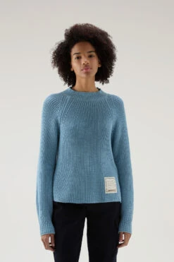Woolrich Maglia Girocollo In Puro Cotone Tinto In Capo Naturalmente - Donna - Blu