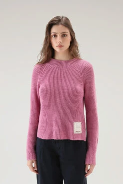 Woolrich Maglia Girocollo In Puro Cotone Tinto In Capo Naturalmente - Donna - Rosa