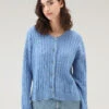 Woolrich Cardigan In Puro Cotone A Coste Larghe - Donna - Blu -Offerta Economica Vestiario CFWWKN0224FRUF0615 31089