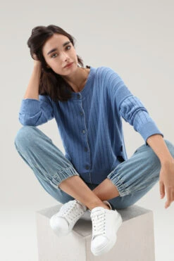 Woolrich Cardigan In Puro Cotone A Coste Larghe - Donna - Blu 12 Woolrich Cardigan In Puro Cotone A Coste Larghe - Donna - Blu -Offerta Economica Vestiario CFWWKN0224FRUF0615 31089 3