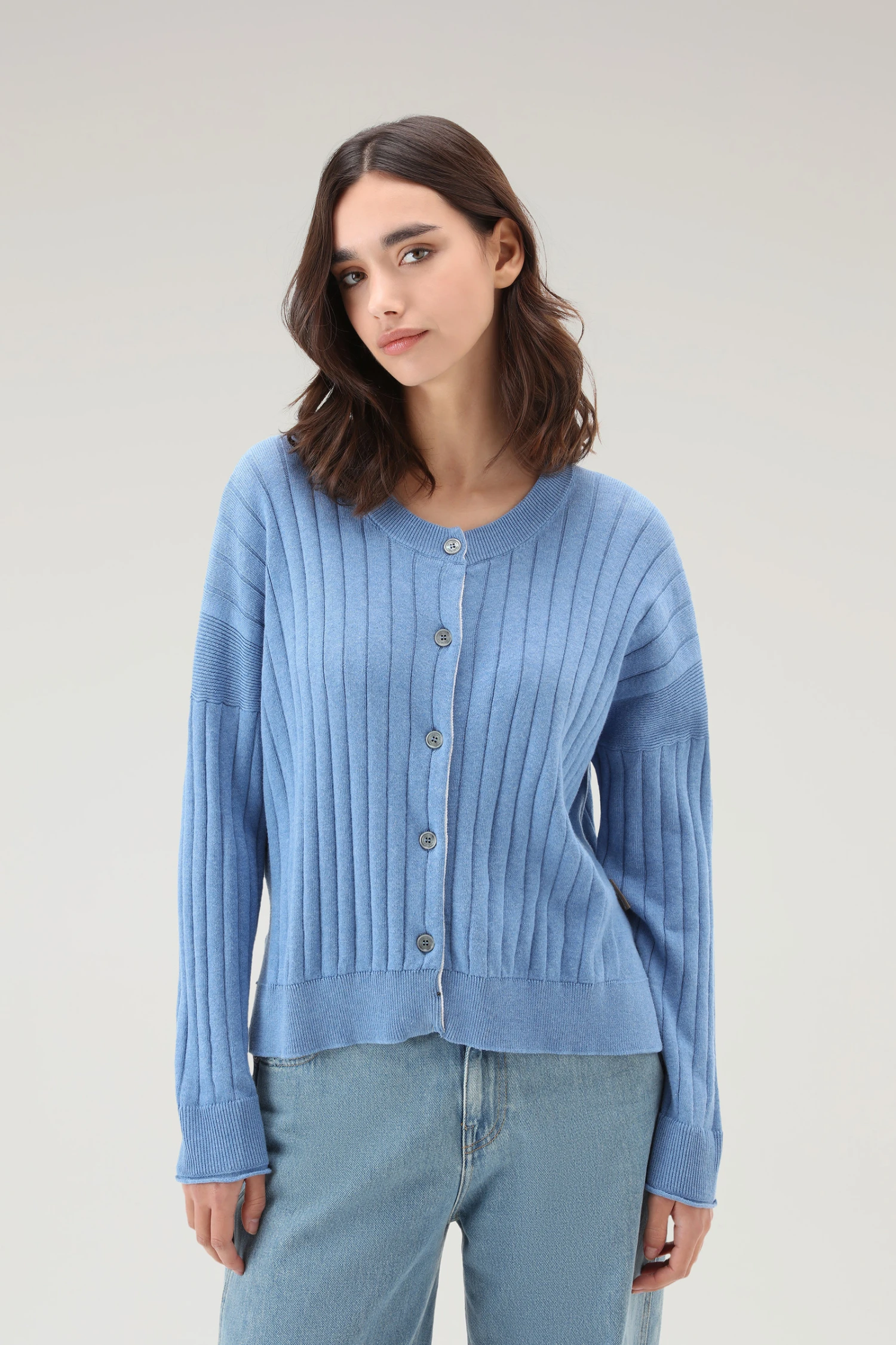 Woolrich Cardigan In Puro Cotone A Coste Larghe - Donna - Blu 3 Woolrich Cardigan In Puro Cotone A Coste Larghe - Donna - Blu