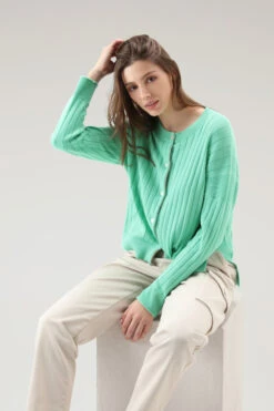 Woolrich Cardigan In Puro Cotone A Coste Larghe - Donna - Verde -Offerta Economica Vestiario CFWWKN0224FRUF0615 6585 3