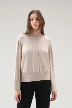 Woolrich Maglia Girocollo In Misto Cotone E Cashmere - Donna - Beige