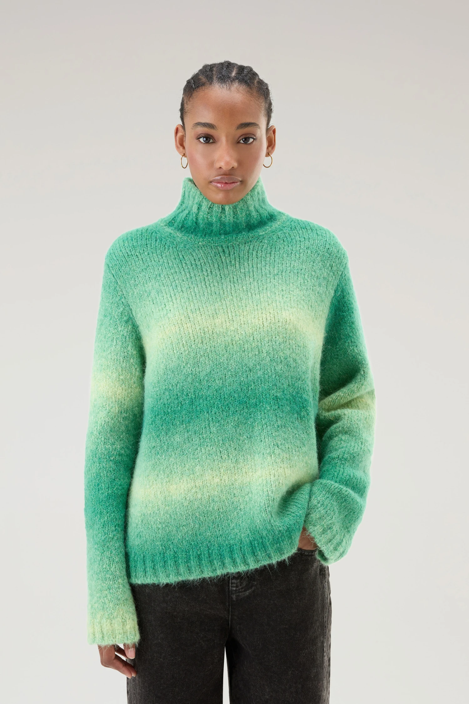 Woolrich Maglione A Collo Alto Dégradé In Misto Alpaca - Donna - Verde 3 Woolrich Maglione A Collo Alto Dégradé In Misto Alpaca - Donna - Verde