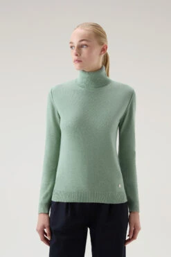 Woolrich Maglione A Collo Alto In Misto Lana E Cashmere - Donna - Verde