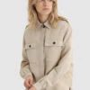 Woolrich Giacca Camicia Outdoor In Misto Lino - Donna - Beige