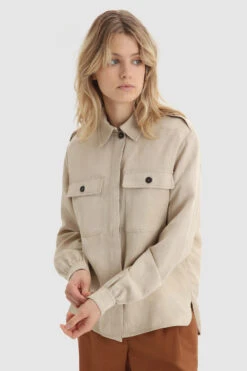Woolrich Giacca Camicia Outdoor In Misto Lino - Donna - Beige